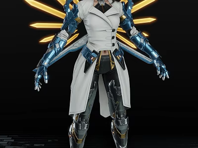 Futuristic Biomechanical Creature Character With Glowing Mechanical Wings And Metallic Armor 3d model