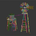Rustic Wooden Windmill Structure With Water Bucket On Stand Decorative Outdoor