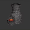 Gray Stone Texture Fireplace With Red Flame Inside Rustic Home Decor