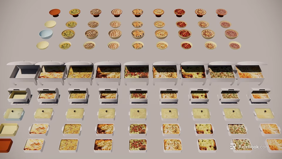 Assorted Food Plates And Boxes With Various Pizza Toppings And Different Flavors 3d model 