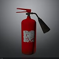 Red Fire Extinguisher With Red Nozzle Black Hose And White Instructional Label