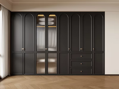 Elegant Black Modern Wardrobe With Glass Door Cabinets And Storage Drawers 3d model