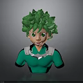 Vibrant Green Haired Cartoon Character Bust With Green Eyes And White Collar