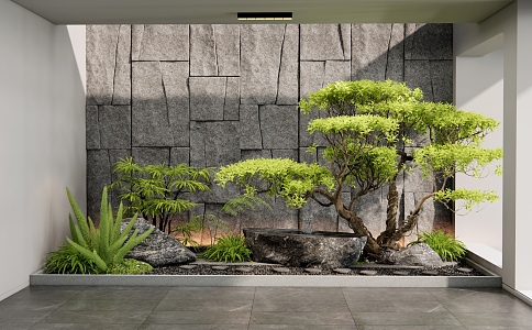 Modern Indoor Plants Landscaping Courtyard Sketches Patio Landscape Stone Plant Combination Flowers and Plants Heitingbu 3d model