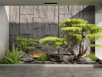 Modern Indoor Plants Landscaping Courtyard Sketches Patio Landscape Stone Plant Combination Flowers and Plants Heitingbu 3d model