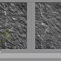 Elegant Modern Background Wall with Natural Stone Texture Soft Lighting and Potted Green Plant 3d model
