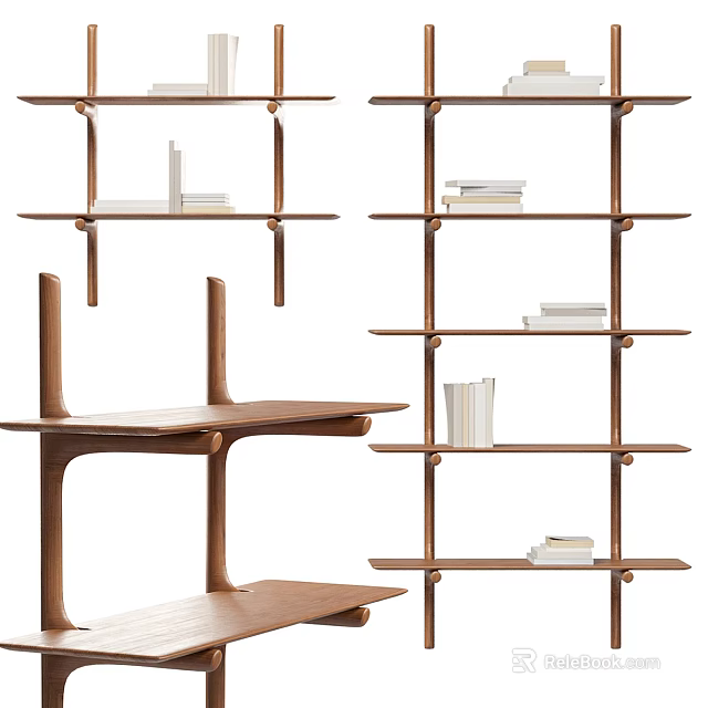Modern Wooden Multi Tiered Shelving Units With Open Design For Books Storage 3d model 
