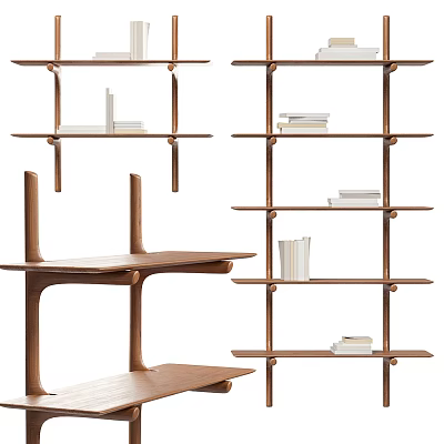 Modern Wooden Multi Tiered Shelving Units With Open Design For Books Storage 3d model