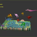 Colorful Bird Models On Square Platform With Complex Maze Pattern And Striped Base