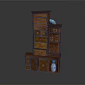 Brown Wooden Multi Tiered Storage Furniture Featuring Drawers Cabinets And Decorative Details