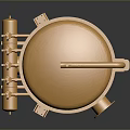Golden Metallic Industrial Vessel With Pipes Valves Top Handle And Base