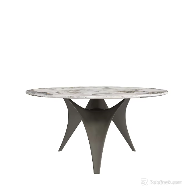 Round Marble Top Dining Table With Modern Metal Three Leg Base Design 3d model