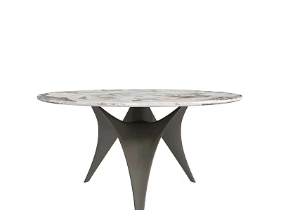 Round Marble Top Dining Table With Modern Metal Three Leg Base Design 3d model