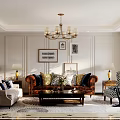 Elegant Living Dining Room Interior With Framed Artworks Sofa Throw Pillows And Coffee Table