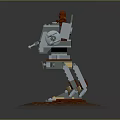 Lego Style Red And White Robot Model Standing On Green Red Mossy Grass Base