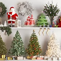 Festive Christmas Decorations Display With Santa Wreaths Trees Stockings And Gift Boxes