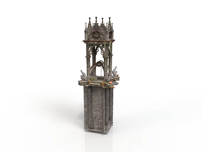 Ornate Gothic Stone Fountain With Spires Intricate Carvings And Decorative Statues 3d model