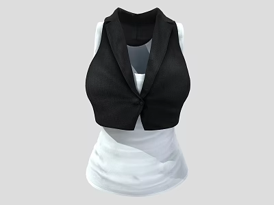 Stylish Black Sleeveless Cropped Vest Layered Over White Tank Top Fashion 3d model