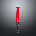 Red Glowing Sword With Silver Ornate Hilt And Decorative Details