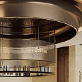 Sales Office Interior With Green Circular Bar Counter COFFEE Sign Metal Structure And Bar Stools
