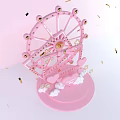 Pink Ferris Wheel Decoration With Hearts Clouds And Golden Ornaments For Valentine's Day
