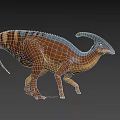 Realistic 3D Dinosaur Model With Long Curved Crest And Brown Blue Yellow Stripes