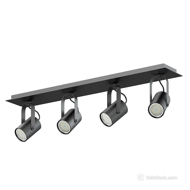 Black LED Track Spotlights with Four Adjustable Heads for Modern Interior Lighting 3d model