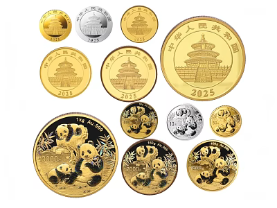 2025 Collectible Gold Silver Coins With Panda Design And Temple of Heaven In Various Sizes 3d model