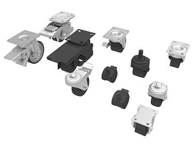 Durable Industrial Hardware Components Set With Casters Leveling Feet And Brackets 3d model
