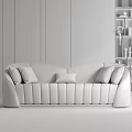 Modern Beige Sectional Sofa With Tufted Design And Orange Cushions 3d model