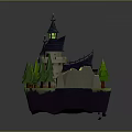 Cartoon Scene Featuring Fairy Tale Castle With Spire Towers Green Trees And River
