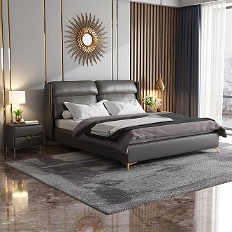 Light Luxury Background Double Bed 3d model