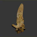 Ancient Brownish Yellow Fossil Bone Structure Isolated On Dark Background