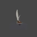 Classic Wooden Boat With White Sails And Masts Floating On Blue Water