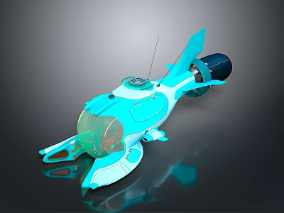 Futuristic Blue Spaceship With Transparent Cockpit Sleek Design And Thrusters For Space Exploration 3d model