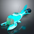 Futuristic Blue Spaceship With Transparent Cockpit Sleek Design And Thrusters For Space Exploration