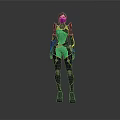 Game Movie Character In Green Black Combat Suit With Armor And Protective Gear Standing