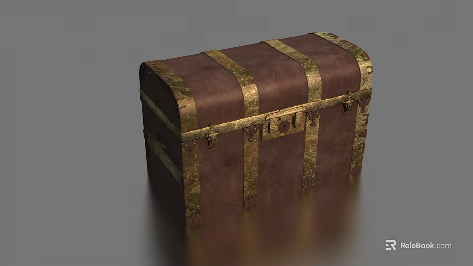 Vintage Stage Setup With Brown Treasure Chest And Gold Accent Details 3d model 