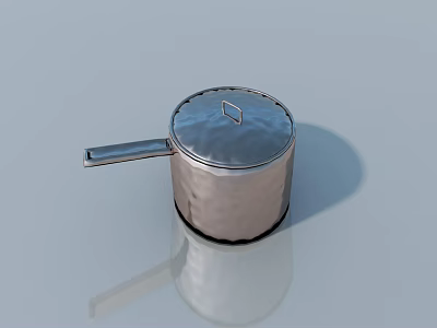 Stainless Steel Cooking Pot With Lid And Handle On Reflective Surface 3d model