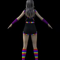 Woman In Black Bodysuit With Heart Design Rainbow Stripes Purple Arm Sleeves And Colorful Socks