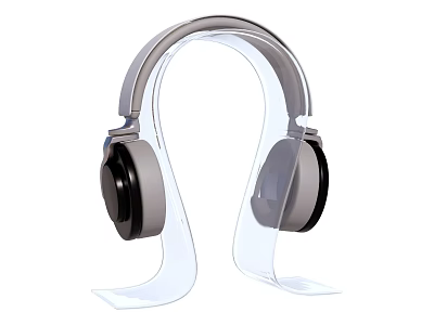 Modern Over Ear Headphones With Clear Acrylic Stand And Gray Black Design 3d model