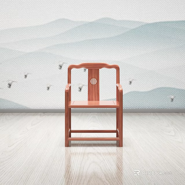 Chinese Style Wooden Tea Table and Chair with Traditional Design and Landscape Background 3d model 