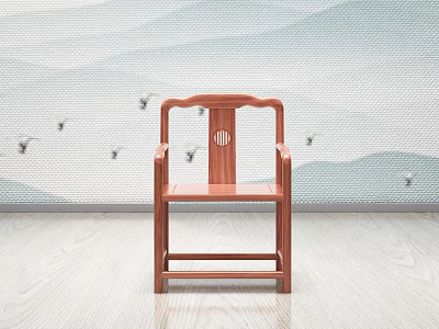 Chinese Style Wooden Tea Table and Chair with Traditional Design and Landscape Background 3d model