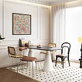 Modern Dining Table Set With Mix of Chairs Artwork Rug And Floor Lamp