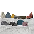 Bean Bag Chairs With Various Colors And Different Shapes On 3d model