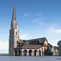 Charming Commercial Street With Spire Tower And Diverse Architecture Buildings
