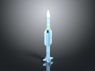 White Space Rocket With Yellow Stripe And Reflective Base For Cosmic Exploration 3d model