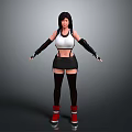 3D Model Woman with White Tank Top Black Skirt Red High Top Shoes Arms Outstretched