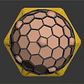 Mechanical Metallic Sphere With Hexagonal Grid And Yellow Support Pillars