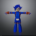 3D Cartoon Character Model In Blue Outfit With Blue Hair Red Backpack And Open Arms